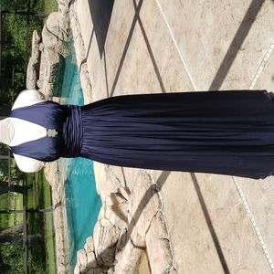 Satin rich blue evening gown